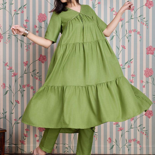 Ode by House of Pataudi Pure Cotton Anarkali Kurta with Trousers - Distacart