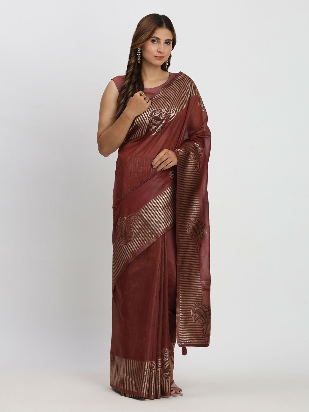 Astita Linen Cotton Maroon Saree