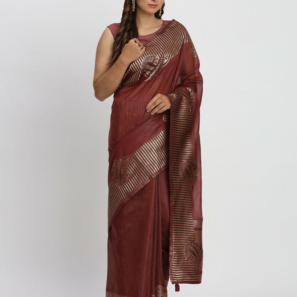 Astita Linen Cotton Maroon Saree