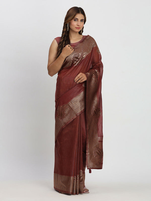 Astita Linen Cotton Maroon Saree