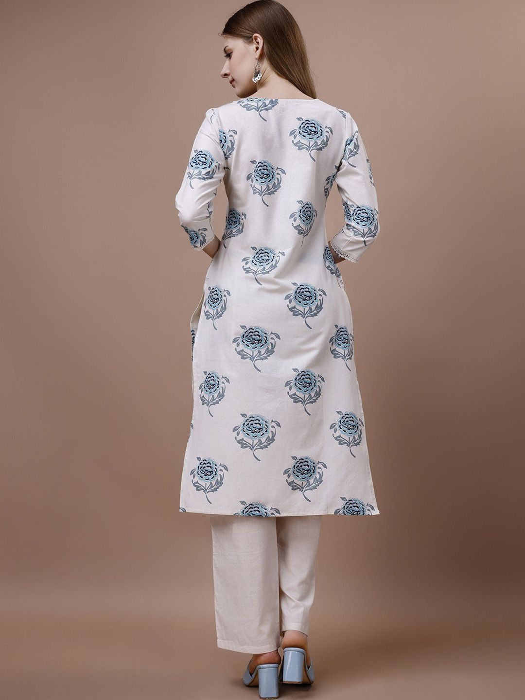 Ode by House of Pataudi Floral Printed Tie-Up Neck Cotton Straight Kurta - Distacart