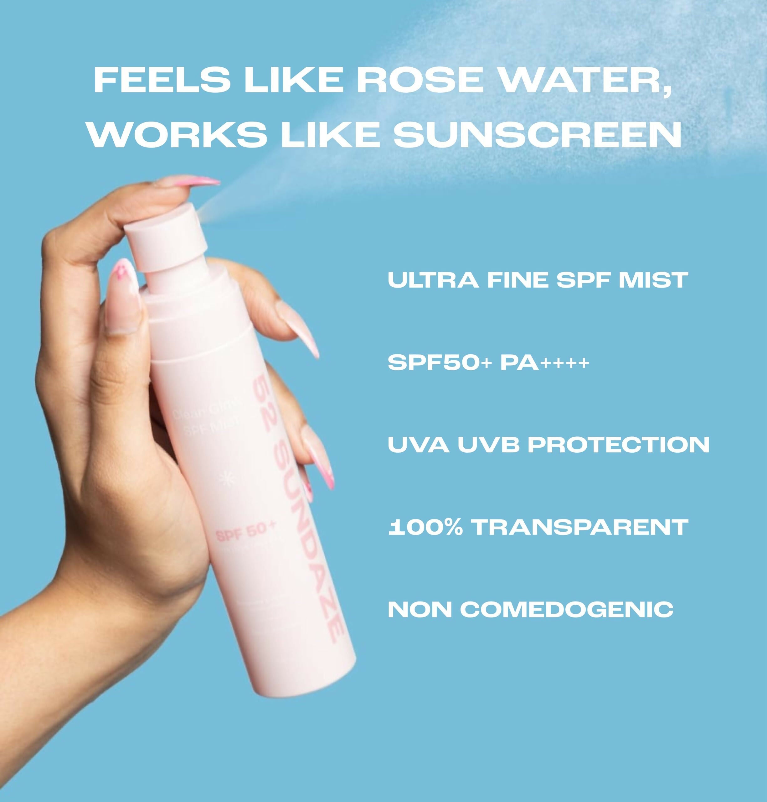 52 Sundaze Rosewater Sunscreen Mist SPF 50+ PA++++ Sunscreen Spray, Clear Glow SPF Mist - Distacart