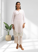 Thumbnail for Joban Fashion Off White Linen Embroidered Readymade Cord Set - Distacart