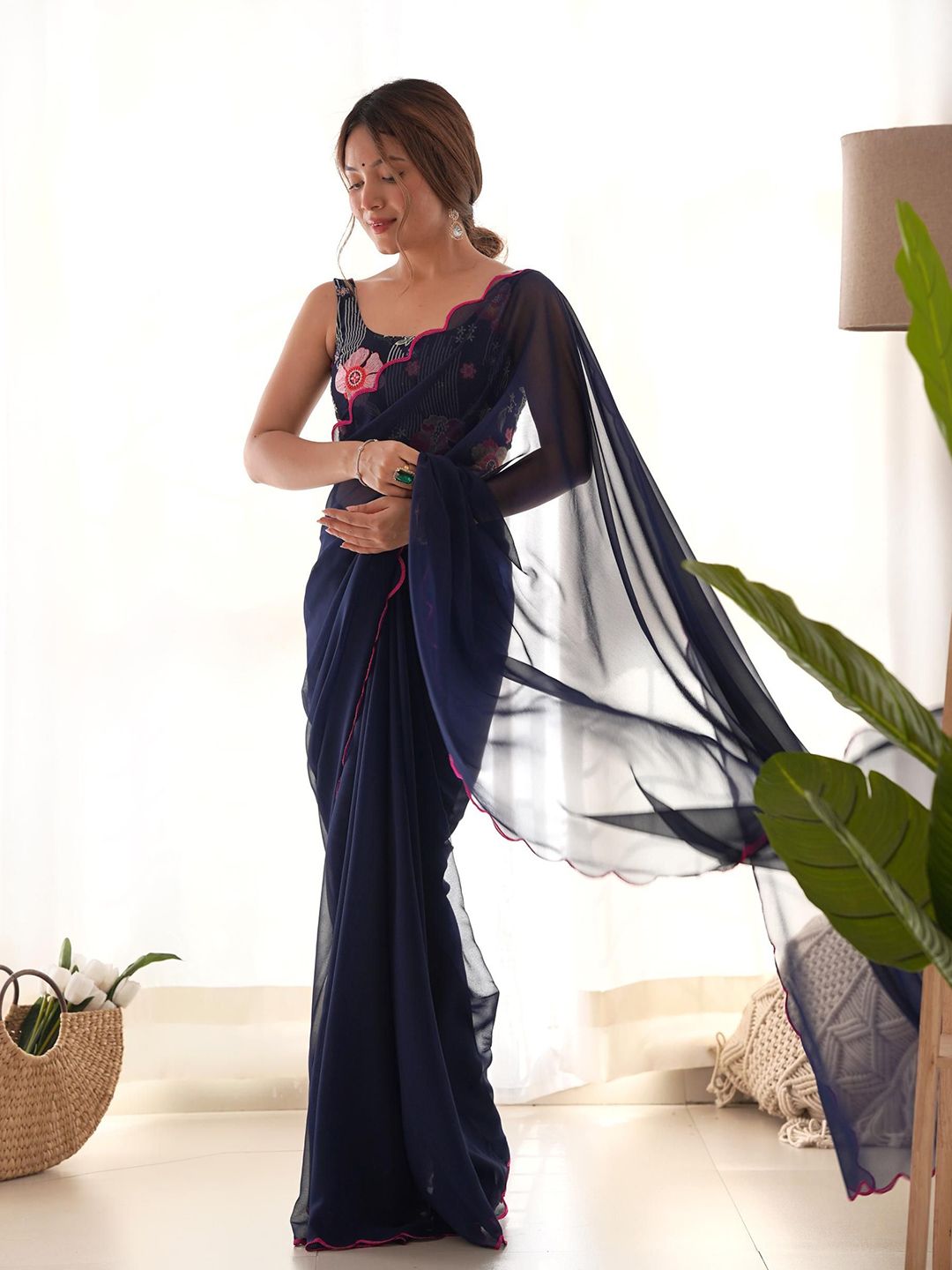 Mitera Embroidered Pure Georgette Saree - Distacart