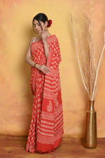 Thumbnail for Very Much Indian Handblock Printed Cotton Saree With Natural Dyes - Orange - Distacart