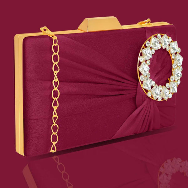 Joban Fashion Luxurious Satin Evening Clutch With Detachable Chain Strap - Red - Dista