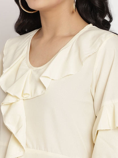 Ahalyaa Women Off White Layered Kurta With Trousers