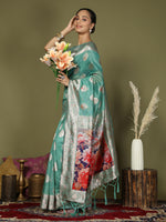 Thumbnail for Astita Linen Cotton Rama Green Saree