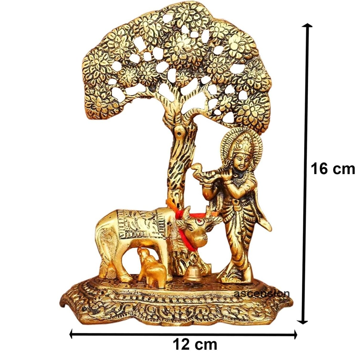 Ascension Designer Metal Cow Calf and Krishna Idol - Distacart
