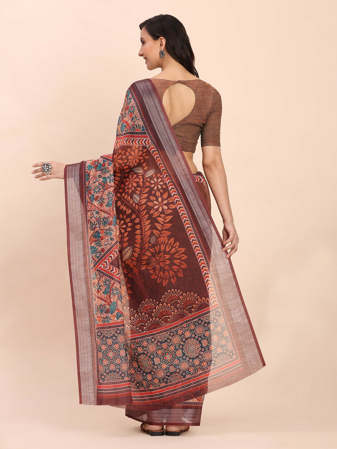 Astita Linen Cotton Brown Saree