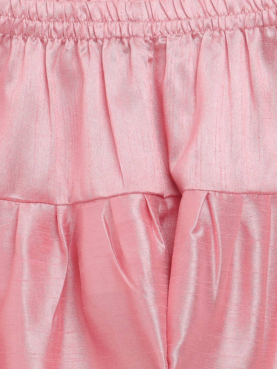 Ahalyaa Rose Gold Poly Silk Gold Print Kids Kurta Churidar Set For Boys - Distacart