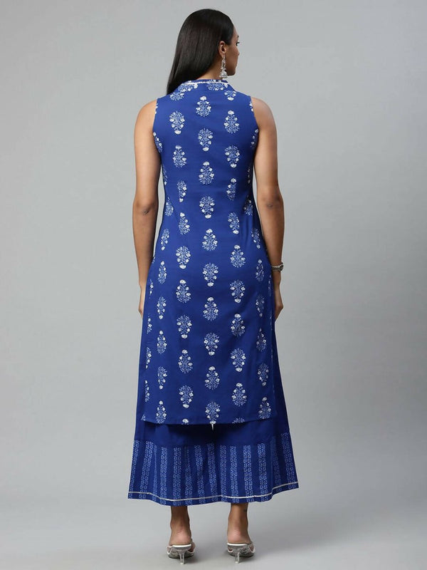 Ahalyaa Womens Indigo Blue Pure Cotton Printed Kurta Palazzo Set - Distacart