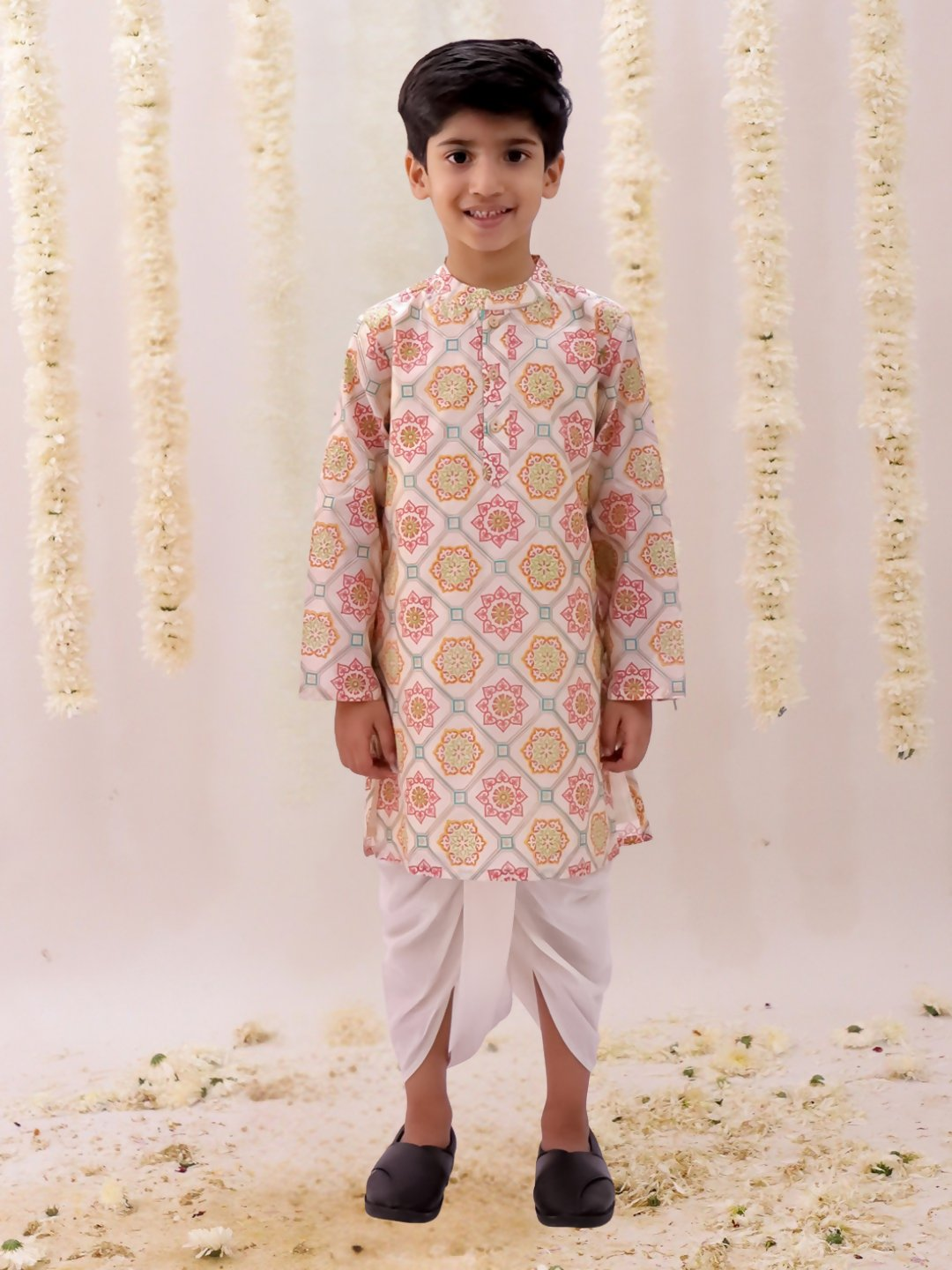 Lil Drama Mishti Off White Kurta Dhoti Set For Boys