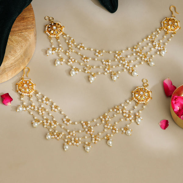 Ruby Raang Gold Kundan and Pearl Chain (set of 2) - Distacart