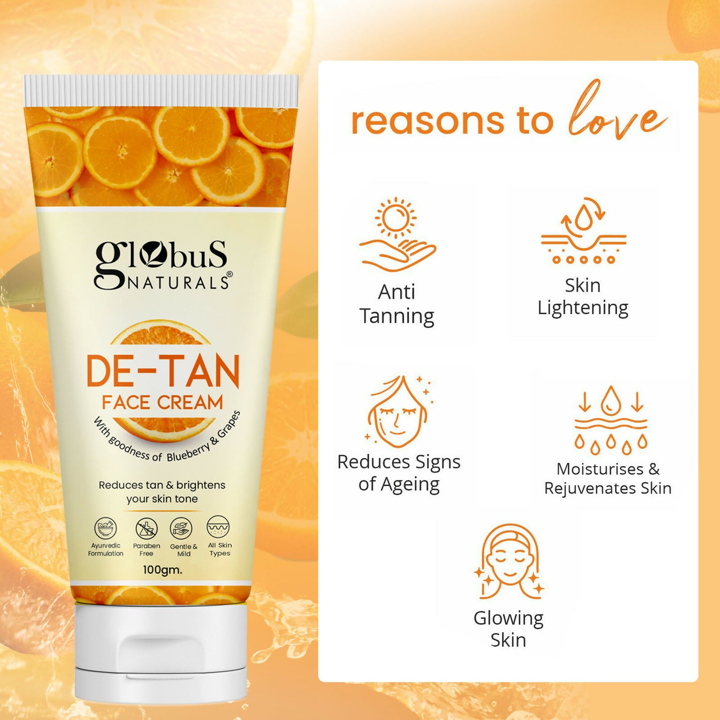 Globus Naturals De Tan Face Cream, Suitable For All Skin Types - Distacart