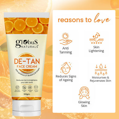 Globus Naturals De Tan Face Cream, Suitable For All Skin Types - Distacart