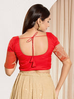 Thumbnail for Joban Fashion Red Taffeta Silk Padded Blouse With Round Neck Elbow Sleeves