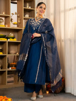 Thumbnail for The52 Women's Beautiful Viscose Silk Fabric Embroidery Work A-Line Kurta Pant and Dupatta Set - Distacart