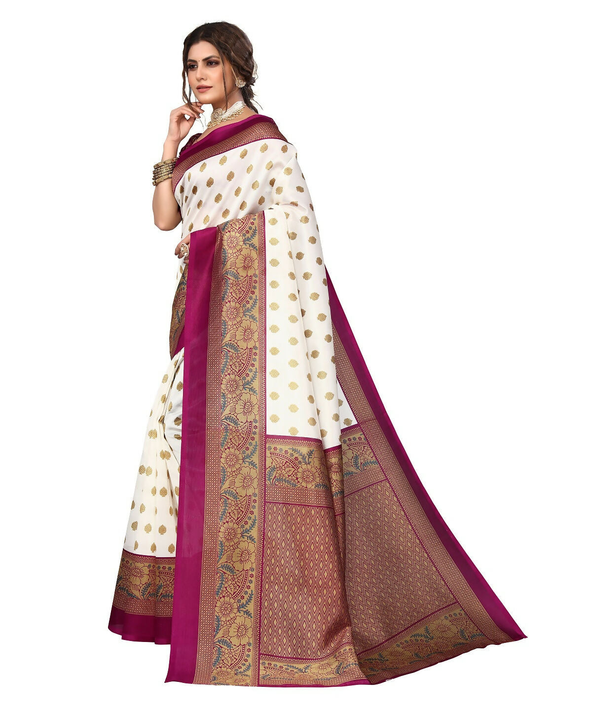 Vamika white & purple Printed Art Silk Saree - Distacart