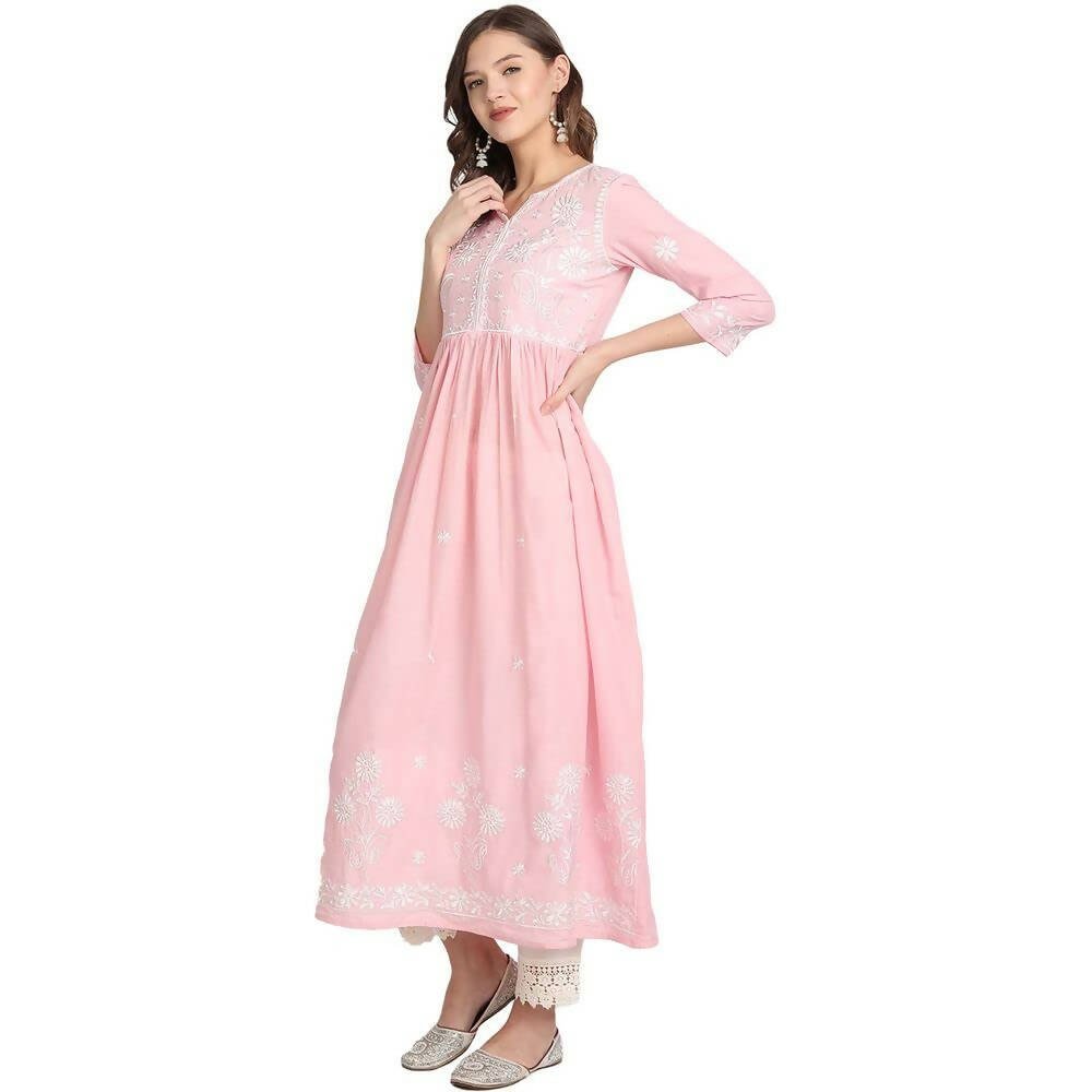 Anubhutee Women's Cotton Regular Pleated Pink Kurta with Trousers - Distacart