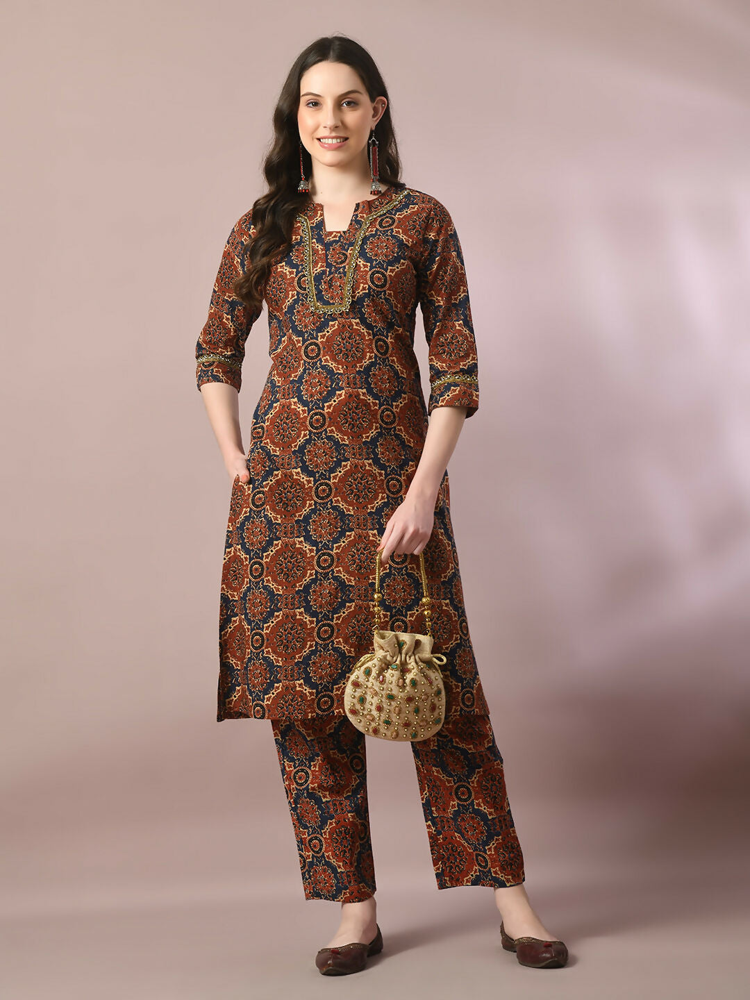 Myshka Women's Multi Printed Cotton Straight Party Kurta Set - Distacart