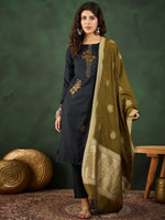 Thumbnail for Sangria Self Designed Straight Kurta & Trousers With Dupatta