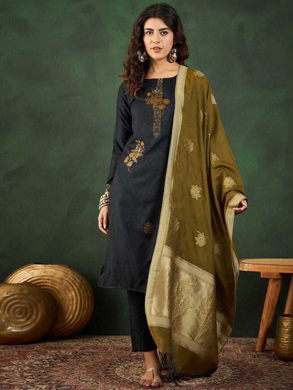 Sangria Self Designed Straight Kurta & Trousers With Dupatta