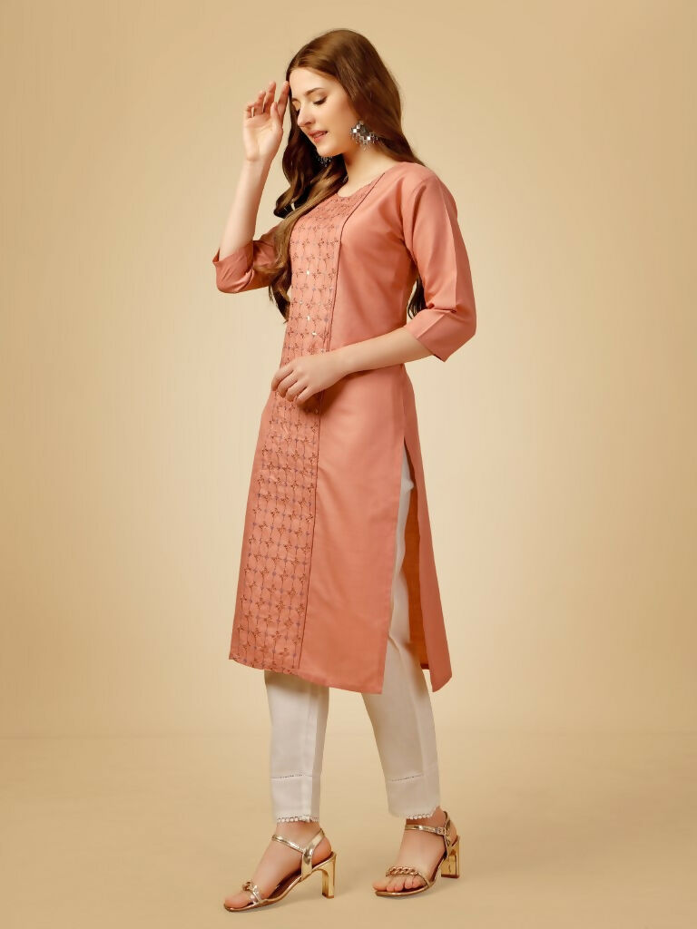 Jyoti Fashion Women's Gajri Cotton Blend Embroidered Kurta Pant Set - Distacart