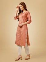 Thumbnail for Jyoti Fashion Women's Gajri Cotton Blend Embroidered Kurta Pant Set - Distacart