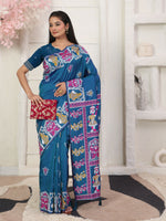 Thumbnail for Astita Silk Blend Teal Blue Saree