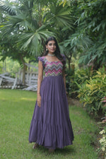 Thumbnail for Jyoti Fashion Women's Wine Sequins Thread Embroidery Faux Georgette Anarkali Dress - Distacart