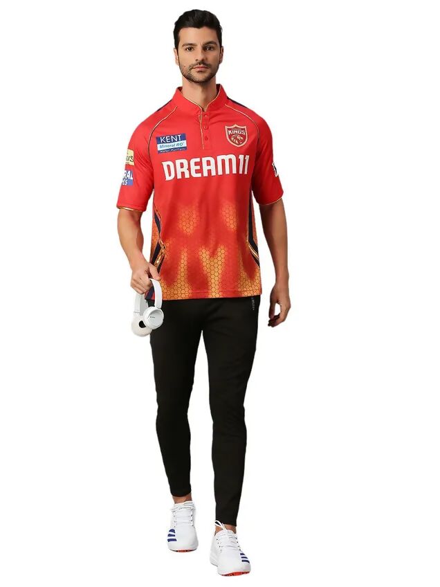 Punjab Kings Men Red Printed Half Sleeves Jersey - Distacart