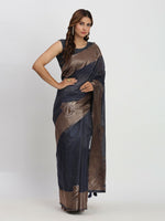 Thumbnail for Astita Linen Cotton Navy Blue Saree