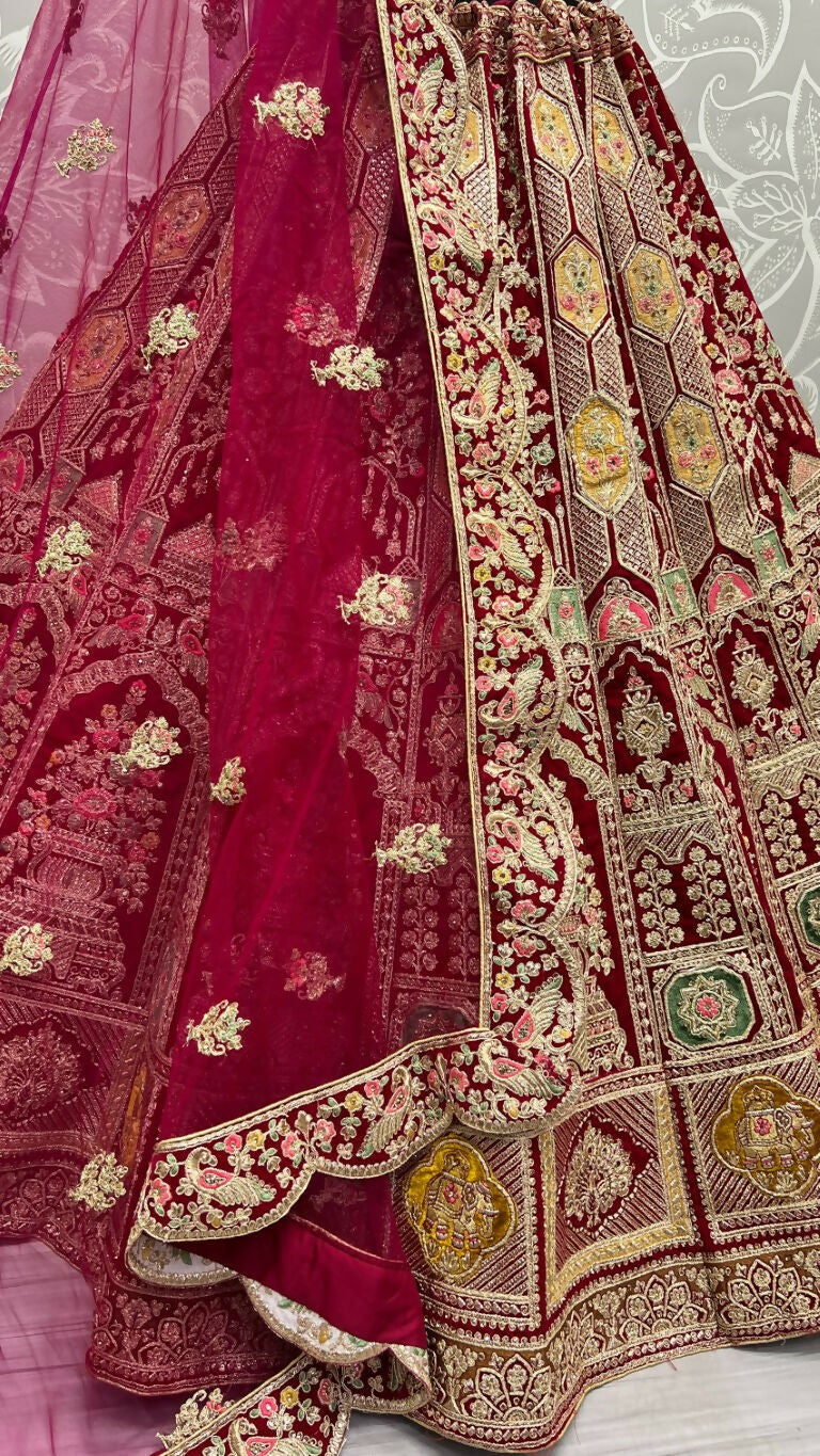 Jyoti Fashion Women's Rani Pink Velvet Dori, Multi Thread Embroidered with Diamond Work Wedding Lehenga Choli - Distacart