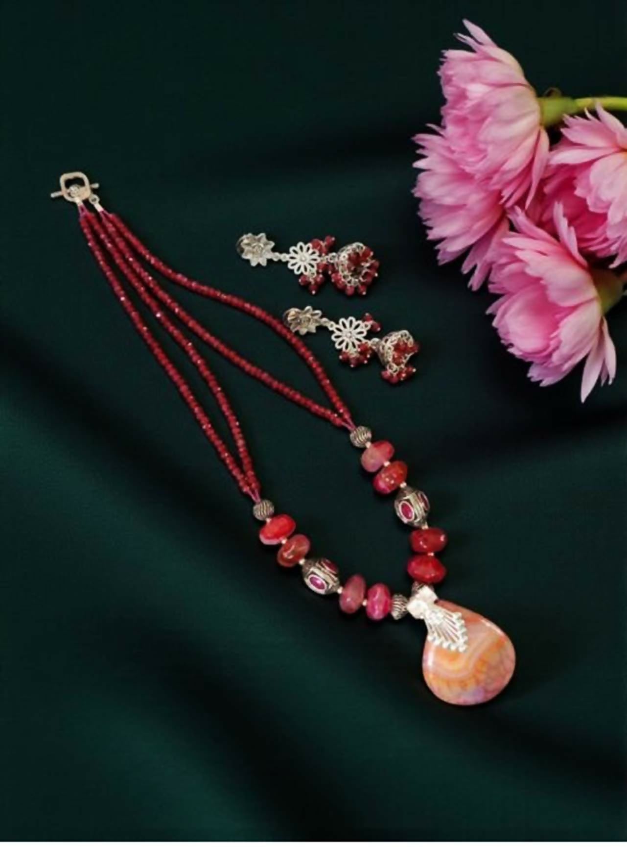 Joban Fashion Women Red Lace Agate Pendant