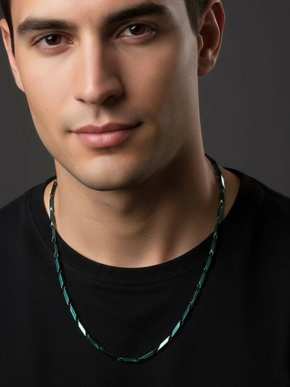 NVR Men's Handcrafted Green Rhodium Plated Chain - Distacart