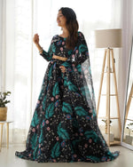 Thumbnail for Preksha Creation Blue Tabby Silk Organza With Digital Print Women Lehenga Choli - Distacart