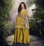 Thumbnail for Anaita Mustard Embroidered Shimmer Stitched Plazo suit - Distacart