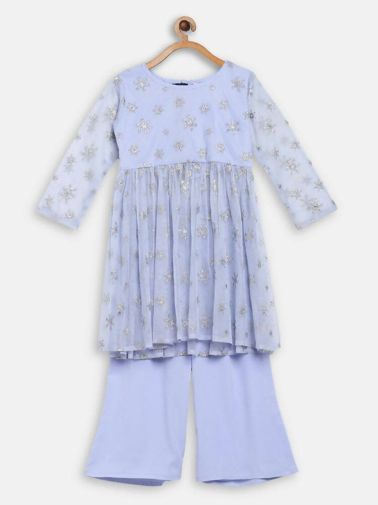 Ahalyaa Blue Net Kids Kurta Palazzo Sets For Girls - Distacart