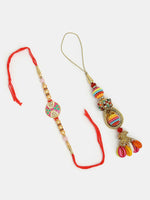 Thumbnail for NVR Women & Men Set of 2 Multicolor Artificial beads Bhaiya Bhabhi Rakhi With Roli Chawal & Chocolate - Distacart