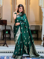 Thumbnail for Preksha Creation Banarasi Soft Silk Women Green Saree - Distacart