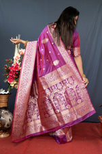 Thumbnail for Jyoti Fashion Women's Purple Paithani Silk Zari Woven Saree with Blouse - Distacart
