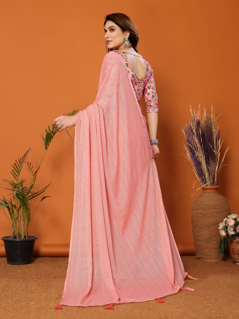 Partywear Designer Peach Polyester Zari Fancy Saree - Starwalk - Distacart