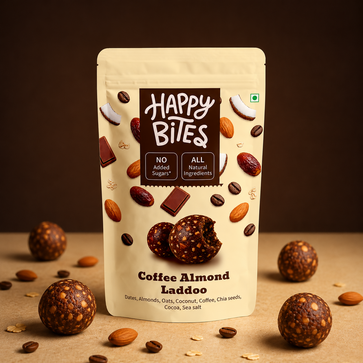 Happy Bites Coffee Almond Laddoo - Dista
