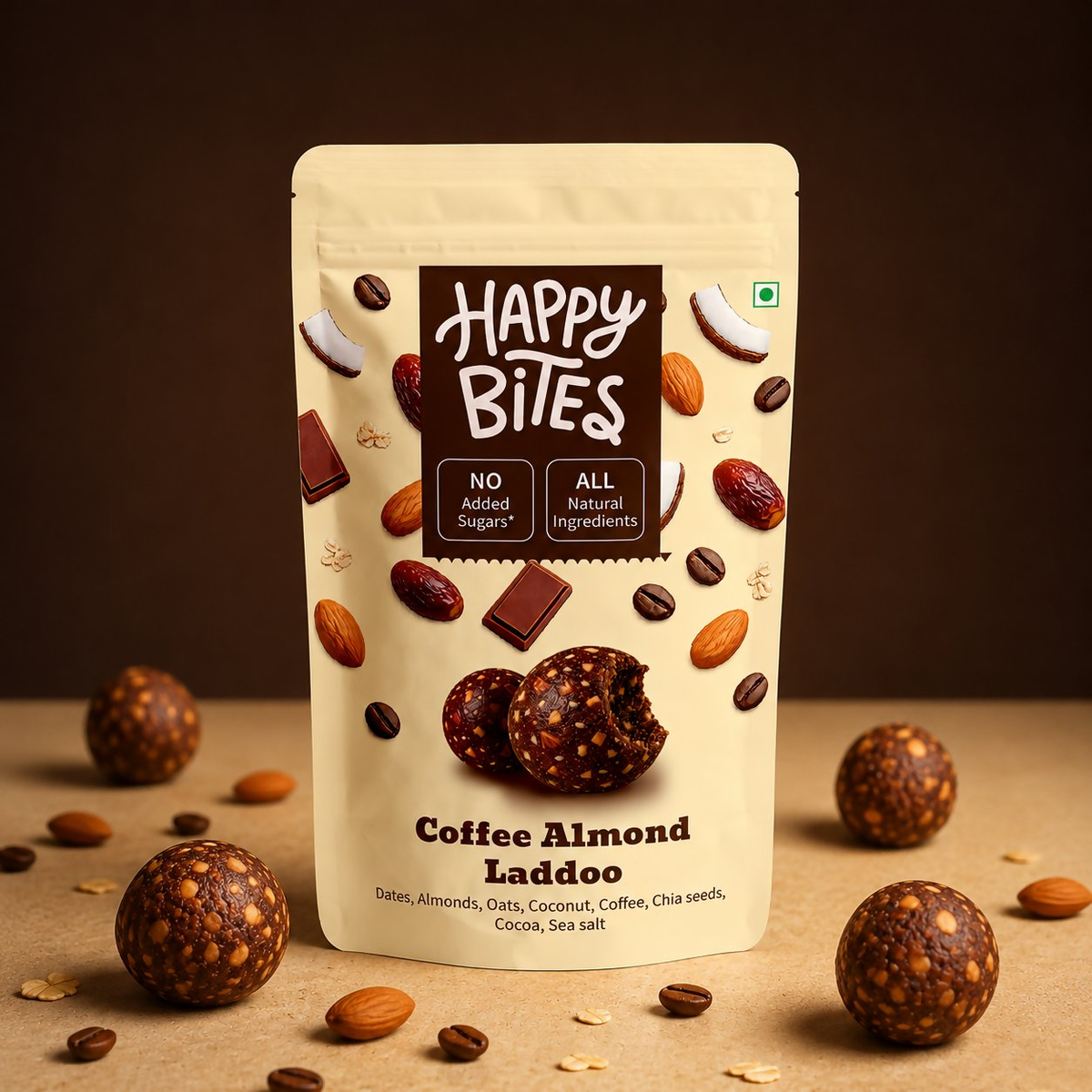 Happy Bites Coffee Almond Laddoo - Dista