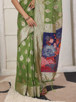 Thumbnail for Astita Linen Cotton Green Saree