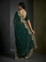 Thumbnail for Joban Fashion Green Fandy Satin Silk Party Wear Sarees - Distacart