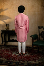 Thumbnail for Falling Raw Silk Pink Gulab Pakshi Kurta Set By Hilo Design