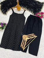 Thumbnail for Teeya Creation Womens New Elegant Black Embroidered Kurti with Matching Bottom Set - Dista