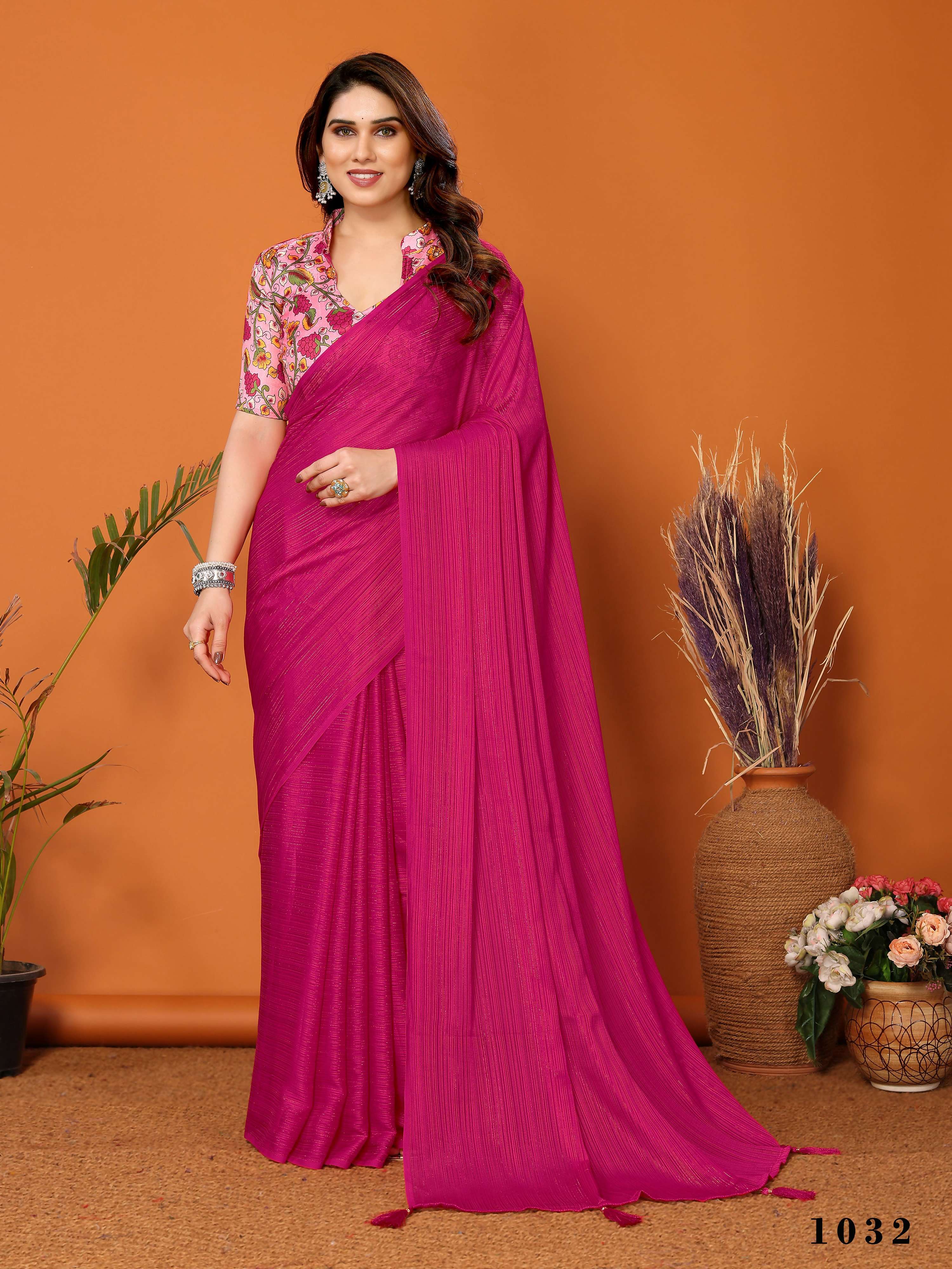 Partywear Designer Pink Polyester Zari Fancy Saree - Starwalk - Distacart